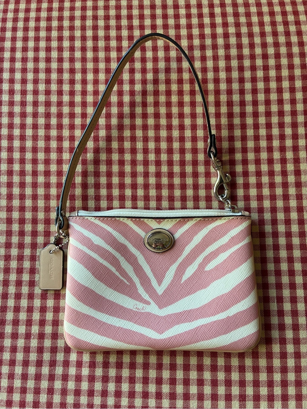 Coach Y2K Pink & White Zebra Animal Print Wristlet